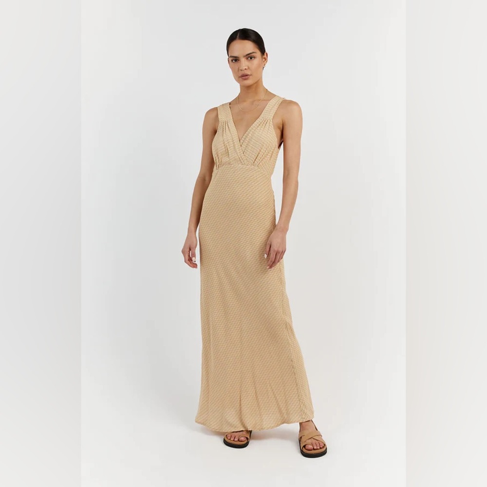 JULIEN STRAW GEO SLIP MIDI DRESS